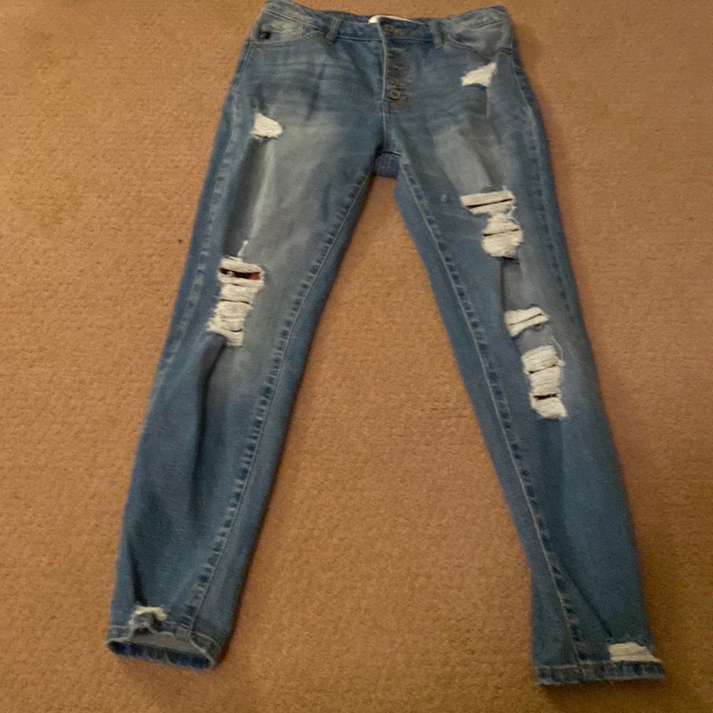 Kancan 5/26 distressed cheetah peekaboo Jean
